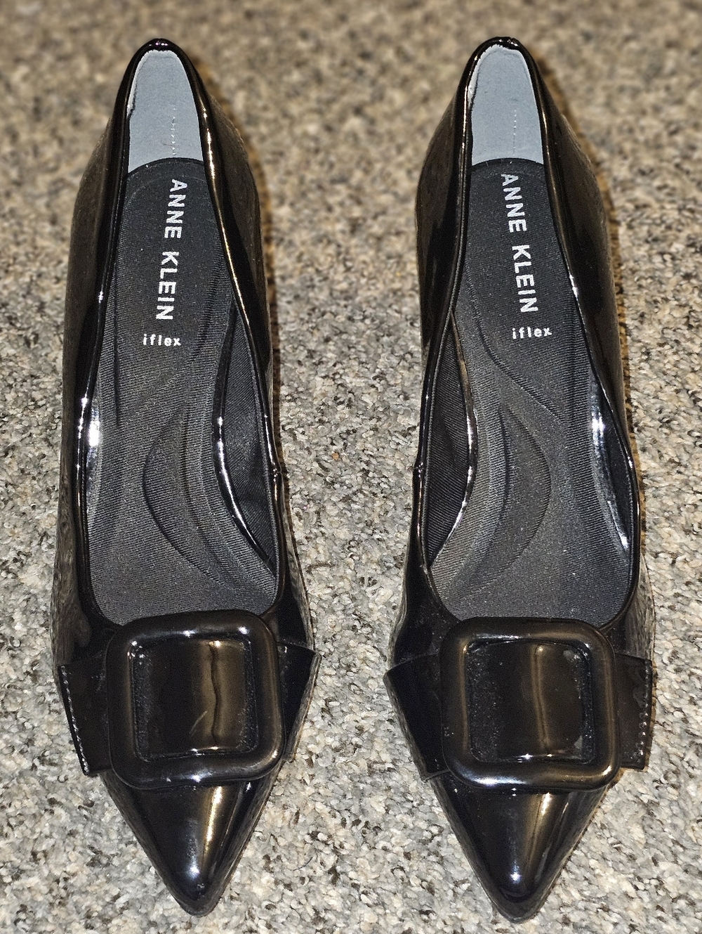 Anne Klein Black Patent Pointed-Toe Heels with Buckle